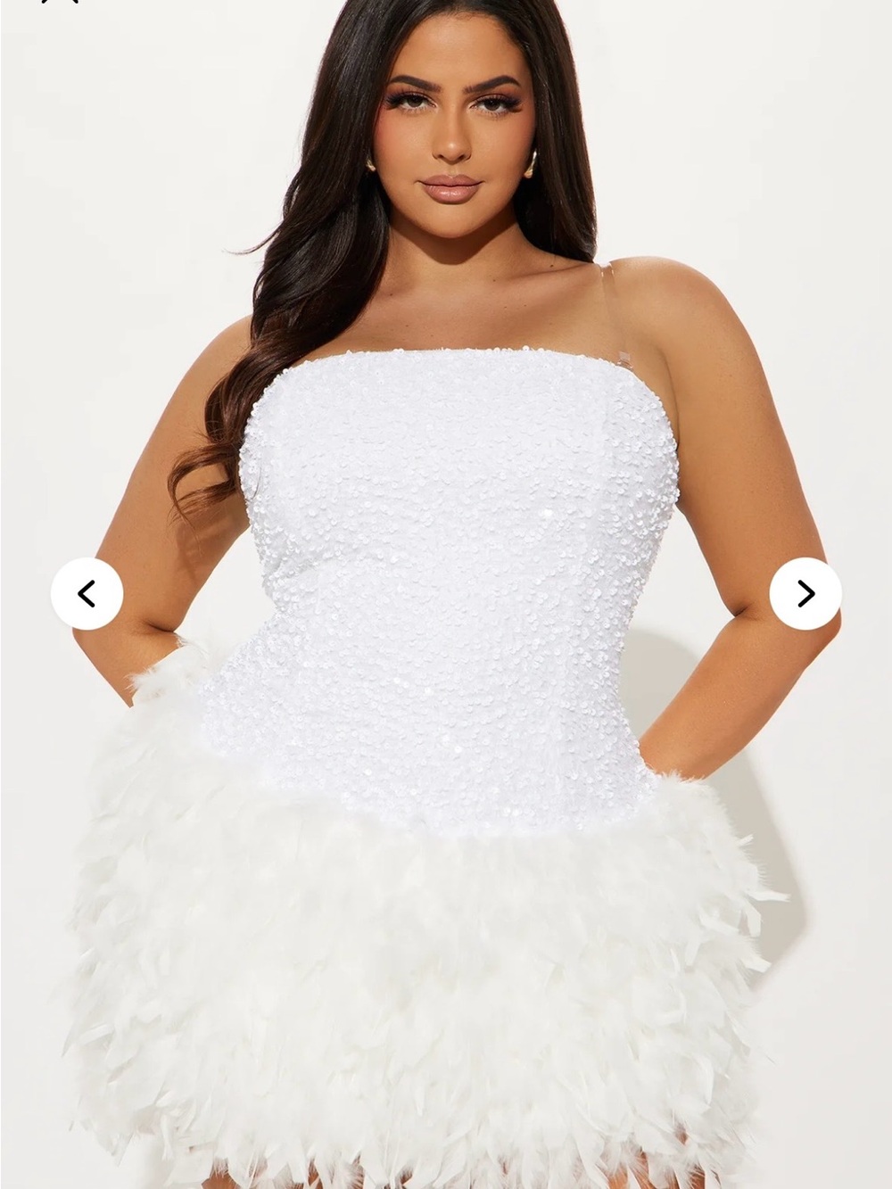 Fashion Nova Strapless White Feathered Mini Dress